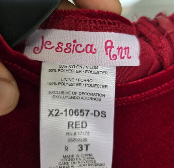 Jessica Ann Velvet Red Girls Dress size 3T Front Bow Party - Picture 9 of 11